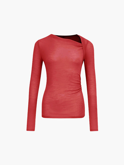 BEAUVOGUE - Geribd gebreid asymmetrisch shirt met lange mouwen