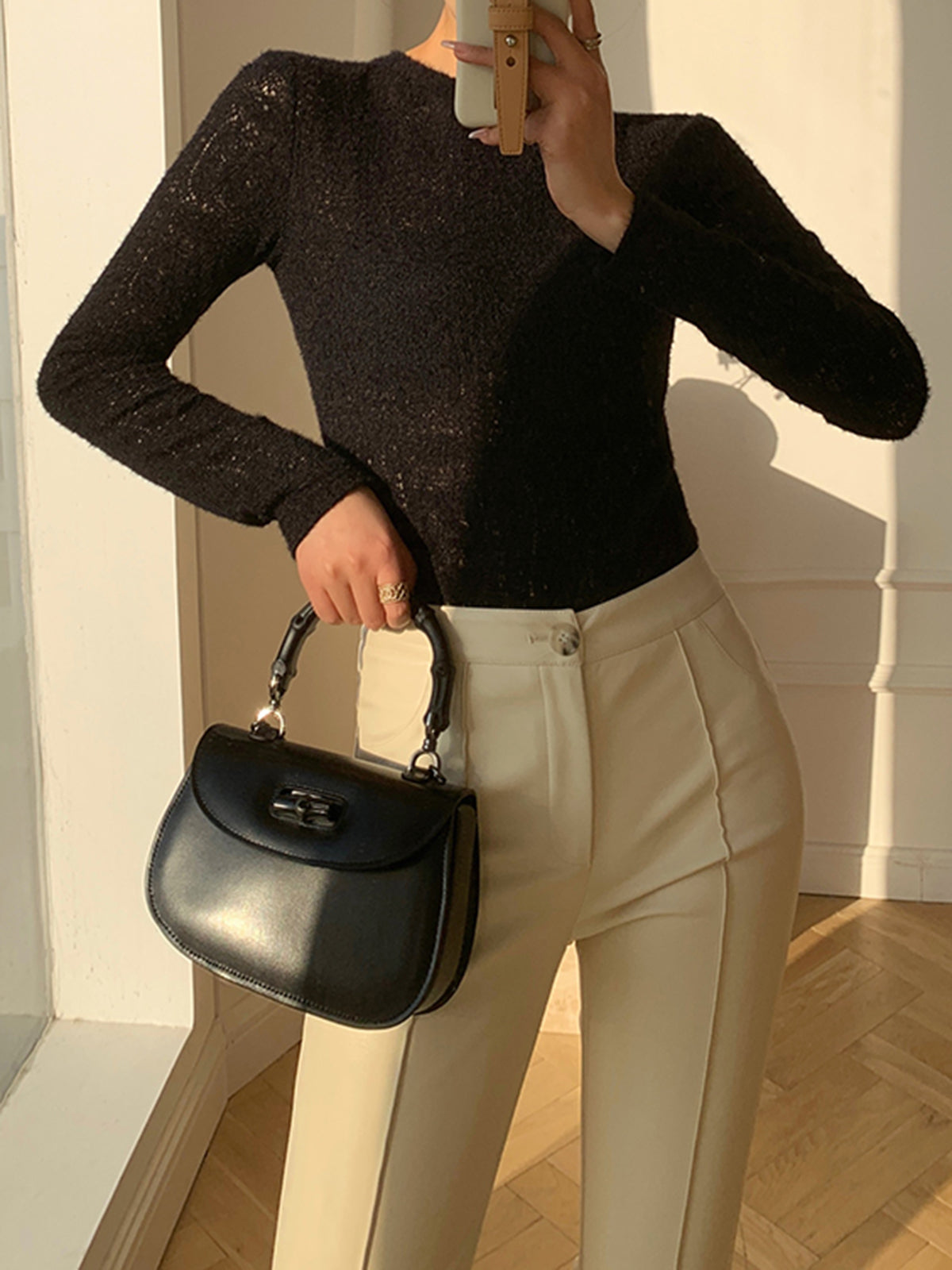 BEAUVOGUE - Top met ronde hals en lange mouwen en bloemenmotief