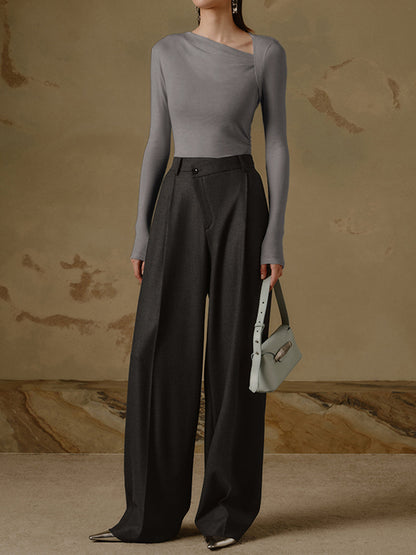 BEAUVOGUE - Geribd gebreid asymmetrisch shirt met lange mouwen