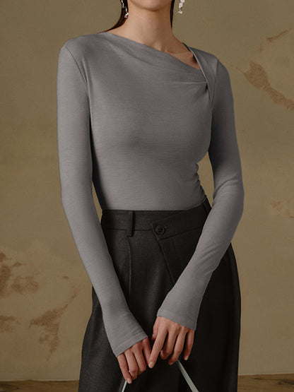 BEAUVOGUE - Geribd gebreid asymmetrisch shirt met lange mouwen
