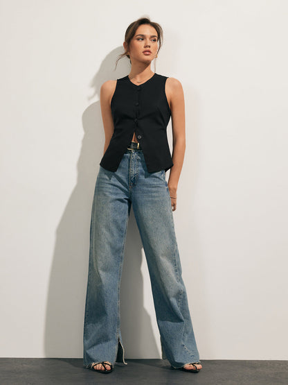 BEAUVOGUE - Tanktop met knoopjes van linnenmix