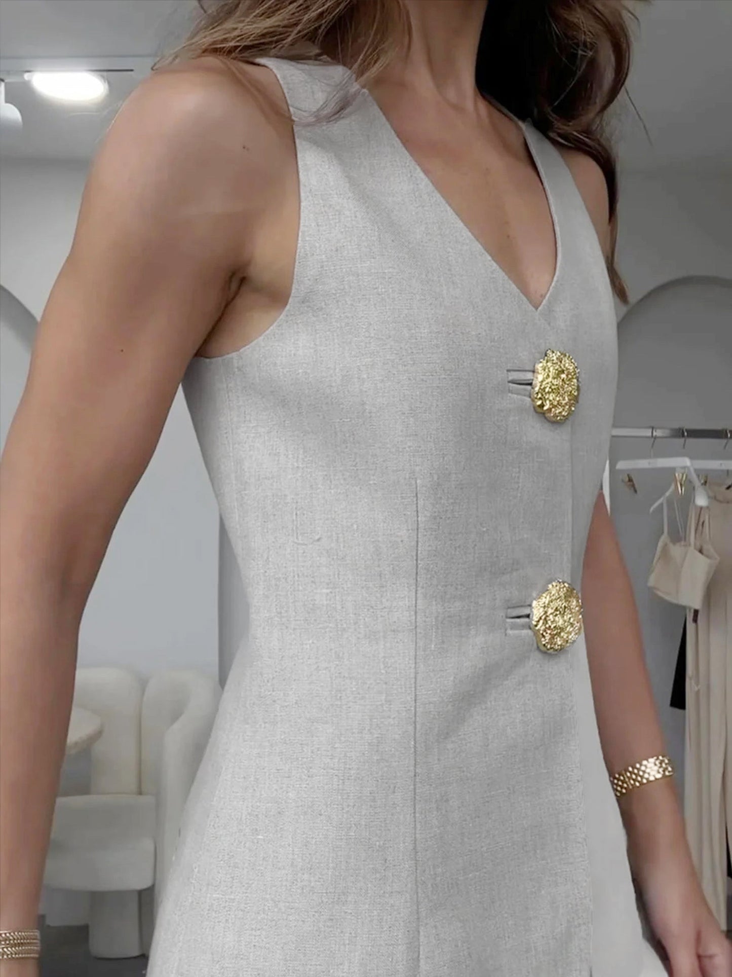 BEAUVOGUE - Knoop Split Mouwloze Broek Set