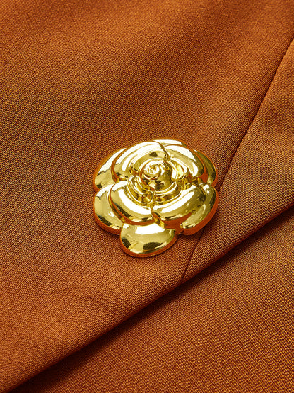 BEAUVOGUE - Gouden rozenjurk met knoopsluiting en split