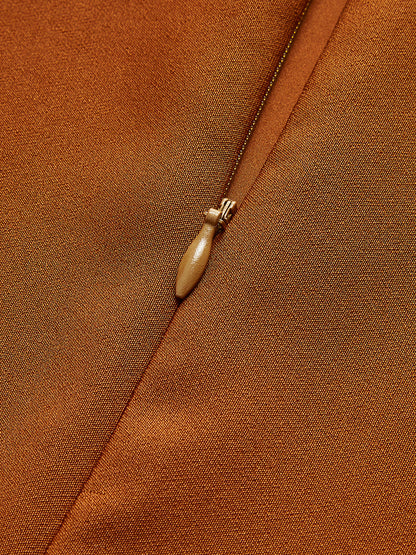 BEAUVOGUE - Gouden rozenjurk met knoopsluiting en split