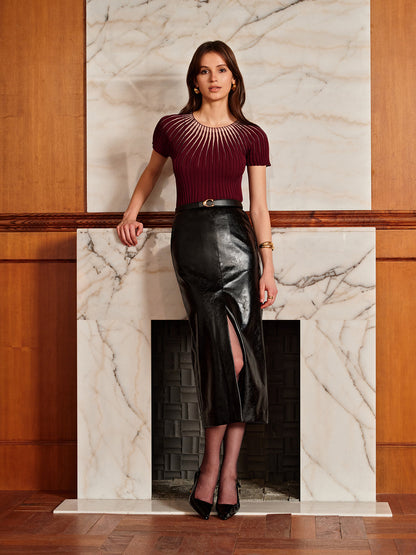 BEAUVOGUE - Effen gebreide top met korte mouwen