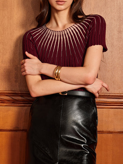 BEAUVOGUE - Effen gebreide top met korte mouwen