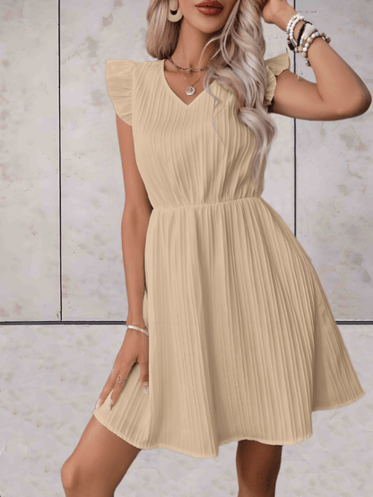 Marriestelle - Jurk boven de knie met lage v-uitsnijding en open mouwen met ruches