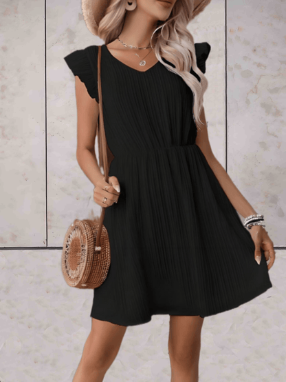 Marriestelle - Jurk boven de knie met lage v-uitsnijding en open mouwen met ruches