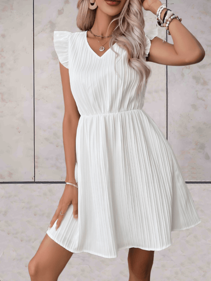 Marriestelle - Jurk boven de knie met lage v-uitsnijding en open mouwen met ruches