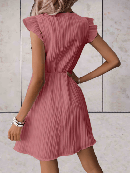 Marriestelle - Jurk boven de knie met lage v-uitsnijding en open mouwen met ruches