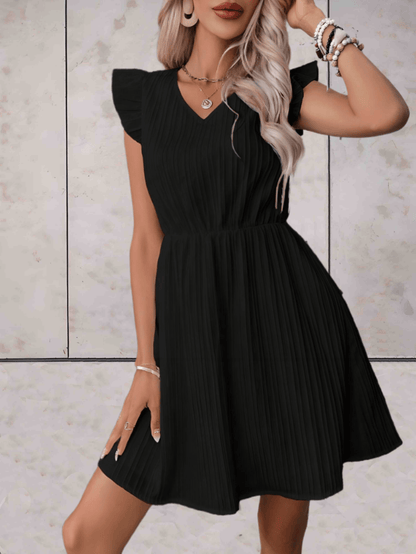 Marriestelle - Jurk boven de knie met lage v-uitsnijding en open mouwen met ruches