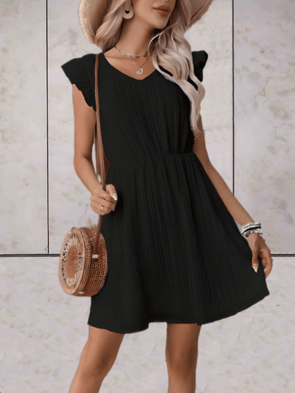 Marriestelle - Jurk boven de knie met lage v-uitsnijding en open mouwen met ruches