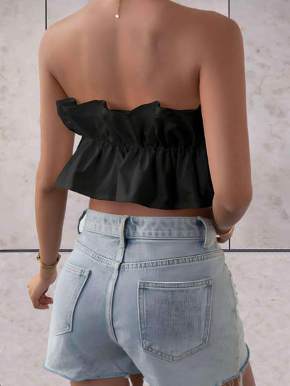 Abegail - Casual geribbelde met open schouders zomer top in zwart en wit