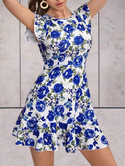 Ramona - stijlvolle gebloemde jurk met korte mouwen en ruches aan de mouwen en onderkant