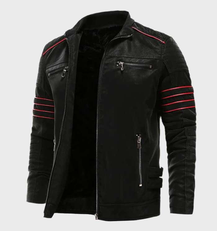 Lewis - 2-kleurig, eenvoudig warm leren jack met zakken en ritssluiting