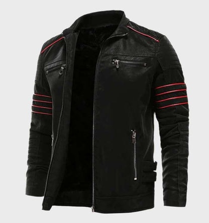 Lewis - 2-kleurig, eenvoudig warm leren jack met zakken en ritssluiting