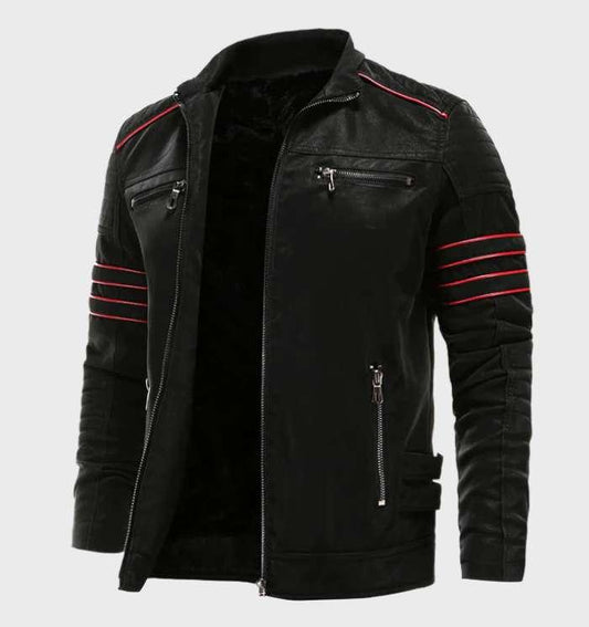 Lewis - 2-kleurig, eenvoudig warm leren jack met zakken en ritssluiting