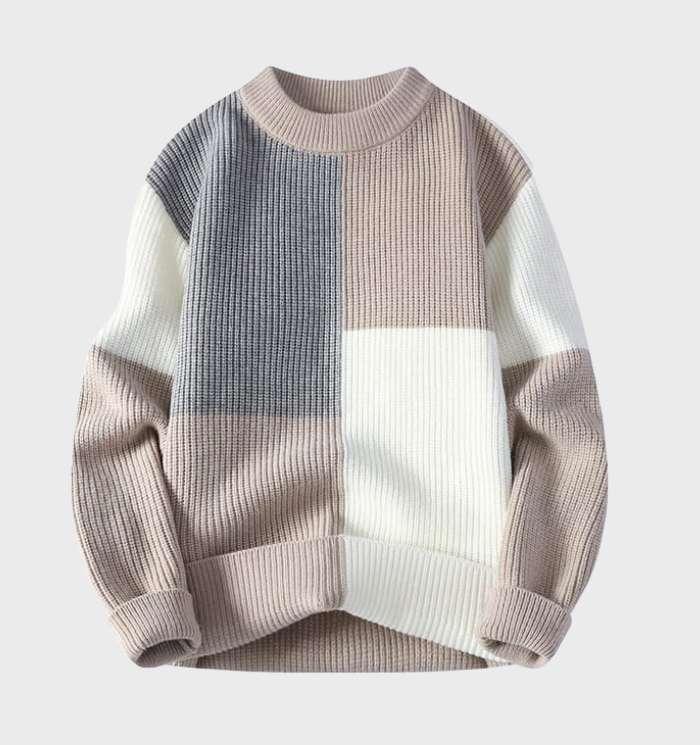 Restie | Casual gebreide sweater in contrasterende kleuren met een ronde halslijn