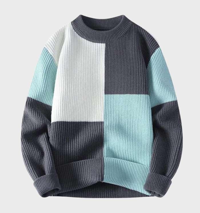 Restie | Casual gebreide sweater in contrasterende kleuren met een ronde halslijn