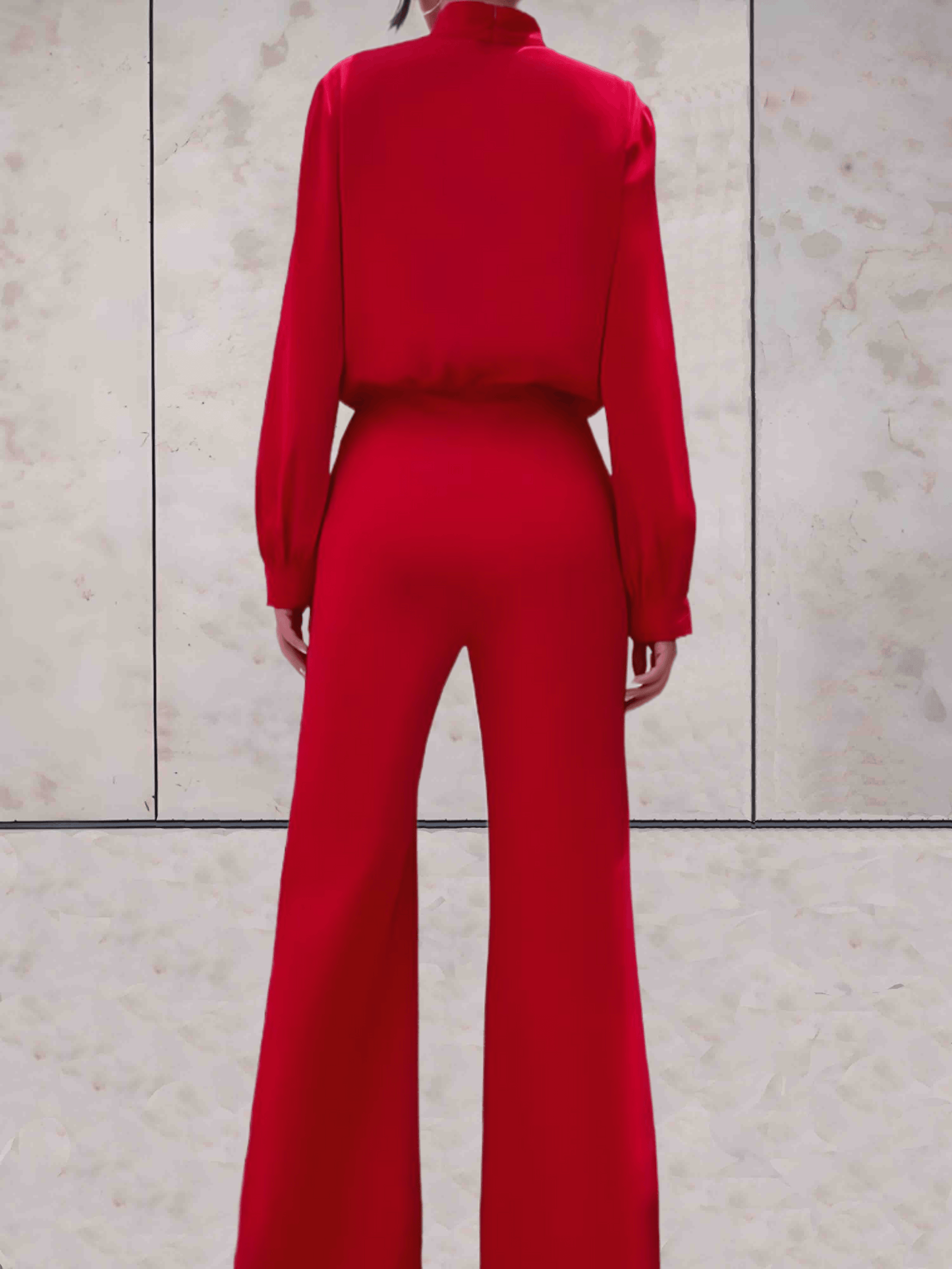 Blake |  Rode coltrui jumpsuit met lange wijde mouwen en wijde pijpen