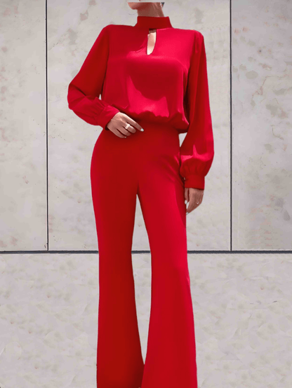 Blake |  Rode coltrui jumpsuit met lange wijde mouwen en wijde pijpen