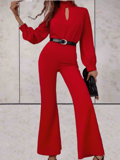 Blake |  Rode coltrui jumpsuit met lange wijde mouwen en wijde pijpen