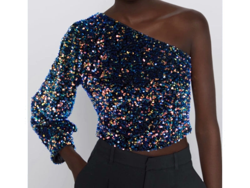 Glitter one shoulder top