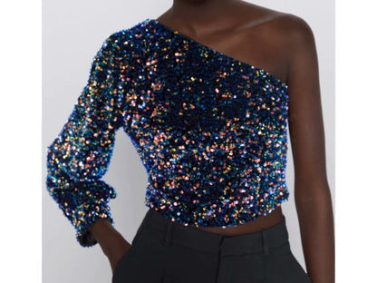 Glitter one shoulder top