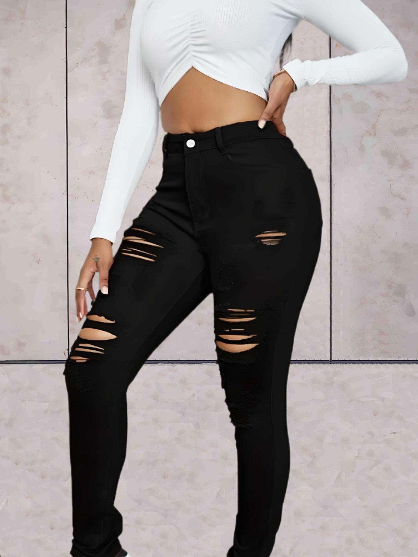 Brilliant - Zwarte huidstrakke spijkerbroek met scheuren