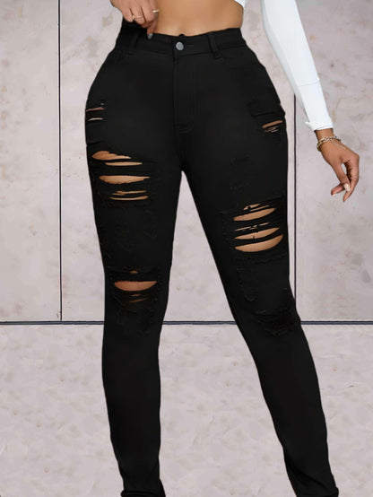 Brilliant - Zwarte huidstrakke spijkerbroek met scheuren