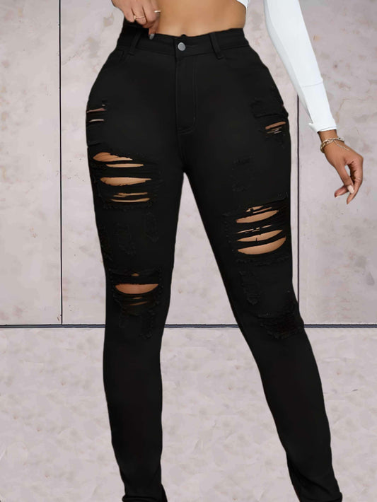 Brilliant - Zwarte huidstrakke spijkerbroek met scheuren
