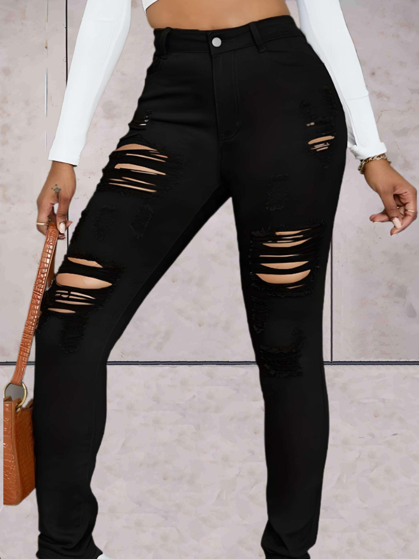 Brilliant - Zwarte huidstrakke spijkerbroek met scheuren