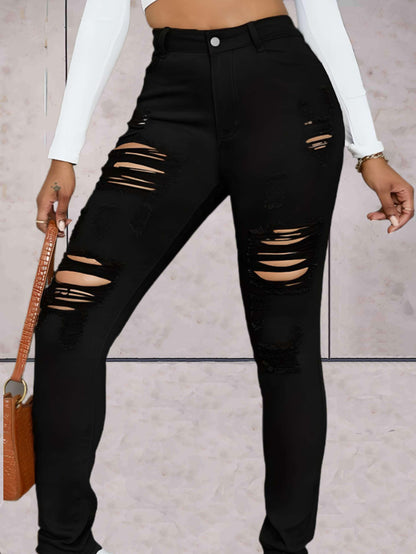 Brilliant - Zwarte huidstrakke spijkerbroek met scheuren