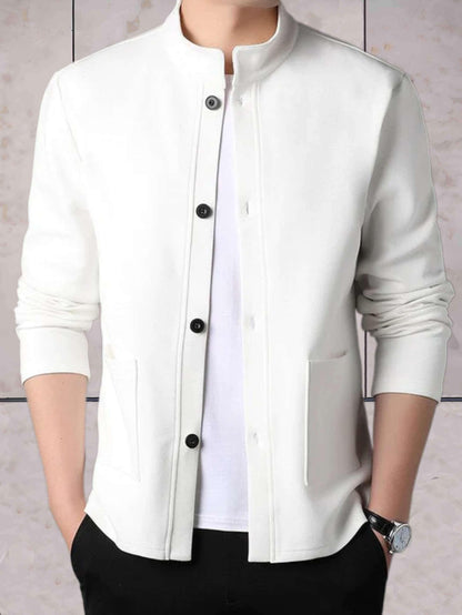 Bruce -  eenvoudig effen jack met opstaande kraag, zakken en knoopsluiting