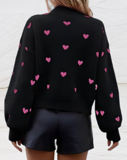 Maria | Oversized trui met ronde hals en hartjesprint