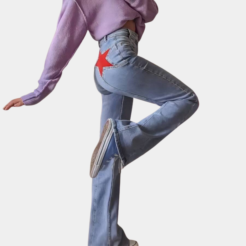 Janeska | trendy flared jeans met ster opdruk