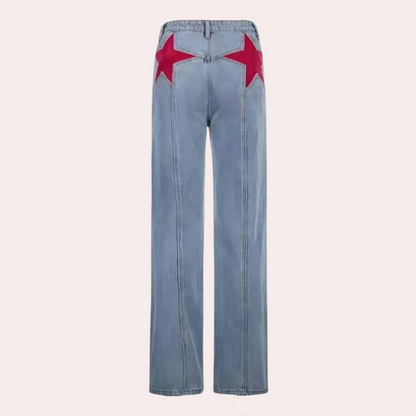 Janeska | trendy flared jeans met ster opdruk