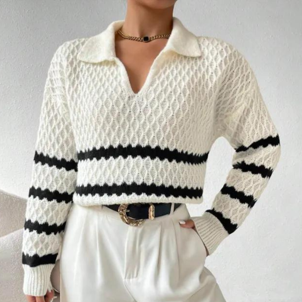 Kasia - Vrouwen Stijlvolle Lange Mouw Gestreepte Trui