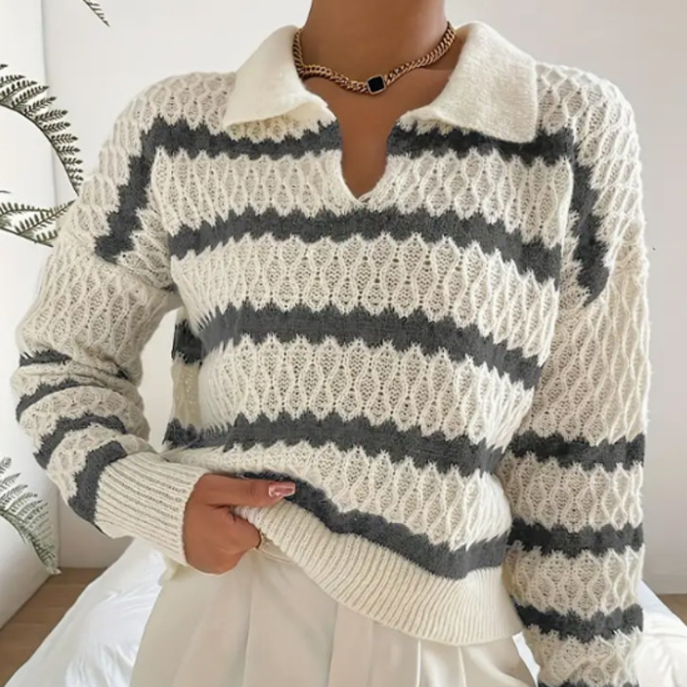 Kasia - Vrouwen Stijlvolle Lange Mouw Gestreepte Trui