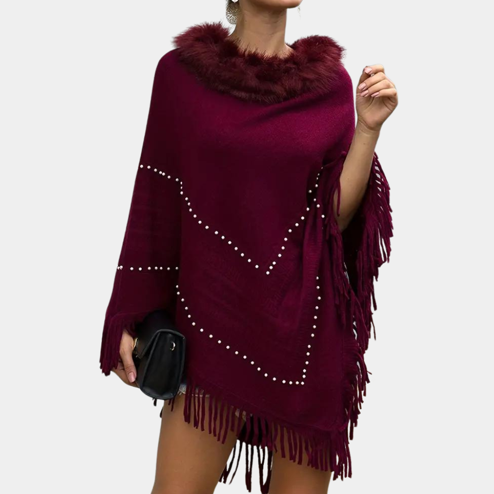 Eftychia - Stijlvolle Gebreide Poncho met Franjes voor Dames