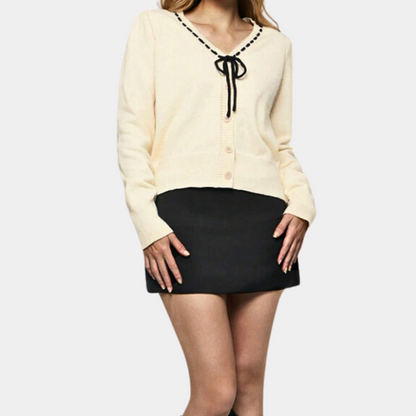 Anthoula - Stijlvolle V-hals trui voor dames met strikaccent