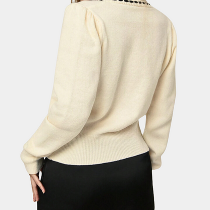 Anthoula - Stijlvolle V-hals trui voor dames met strikaccent