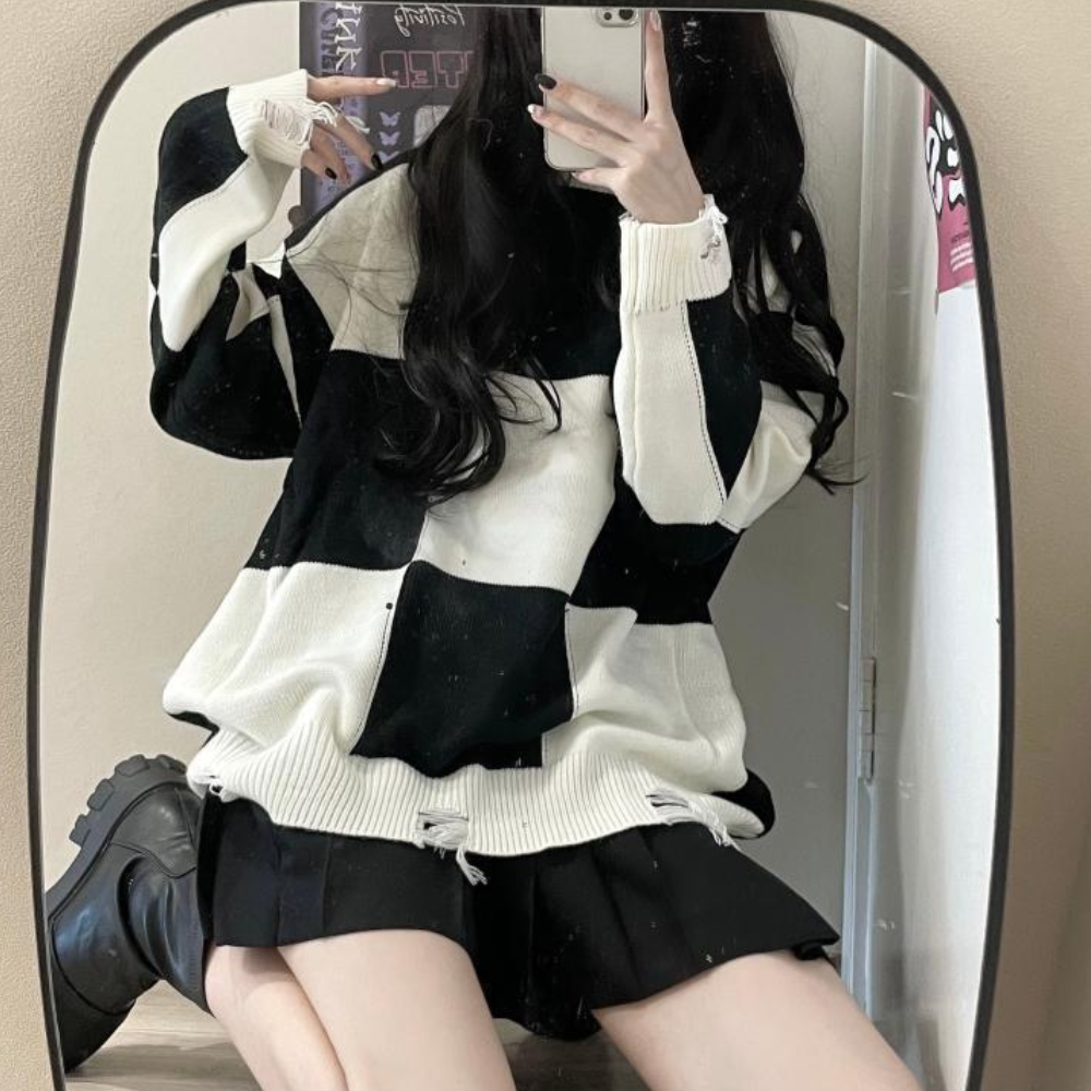 Hulde - Casual Dames Oversized Geruite Trui