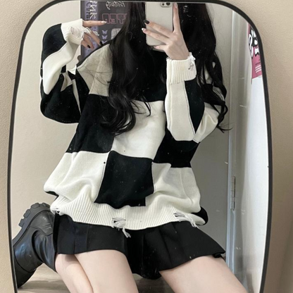 Hulde - Casual Dames Oversized Geruite Trui