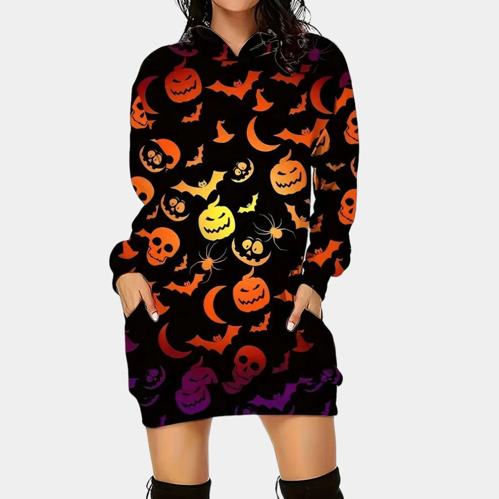 Zsusanna - Modieuze dames halloween sweater jurk met capuchon
