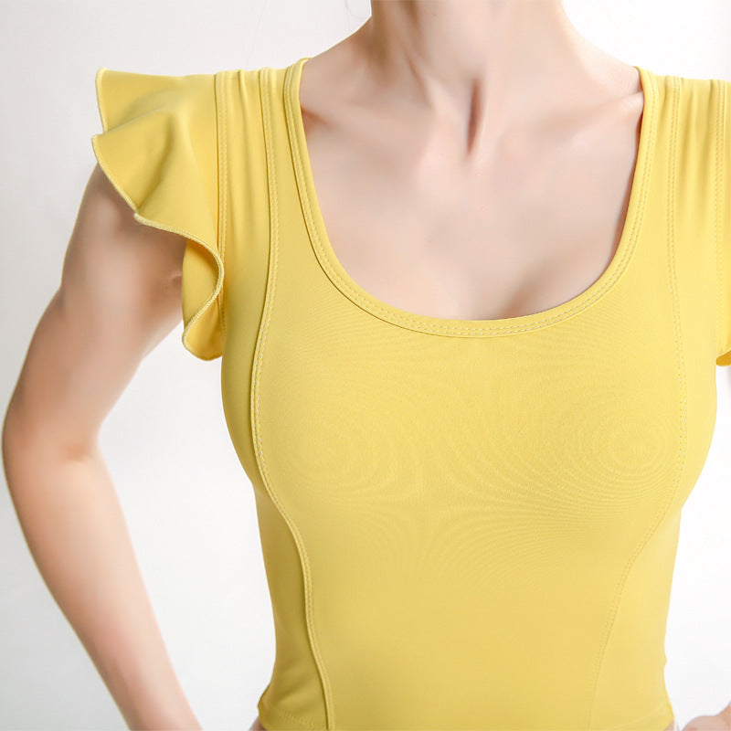 Kylie | elegante gele top met gerimpelde mouwen