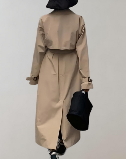 Calia | Lange trench coat met riem taille en knopen