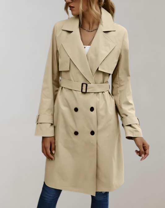 Calia | Lange trench coat met riem taille en knopen
