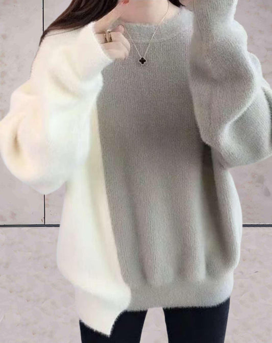 Carol | Eenvoudige 2-kleuren contrast gebreide trui met ronde halslijn