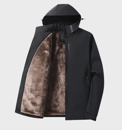 Steve -  Zwart herenjack met capuchon en ritssluiting en imitatiebont aan de binnenkant